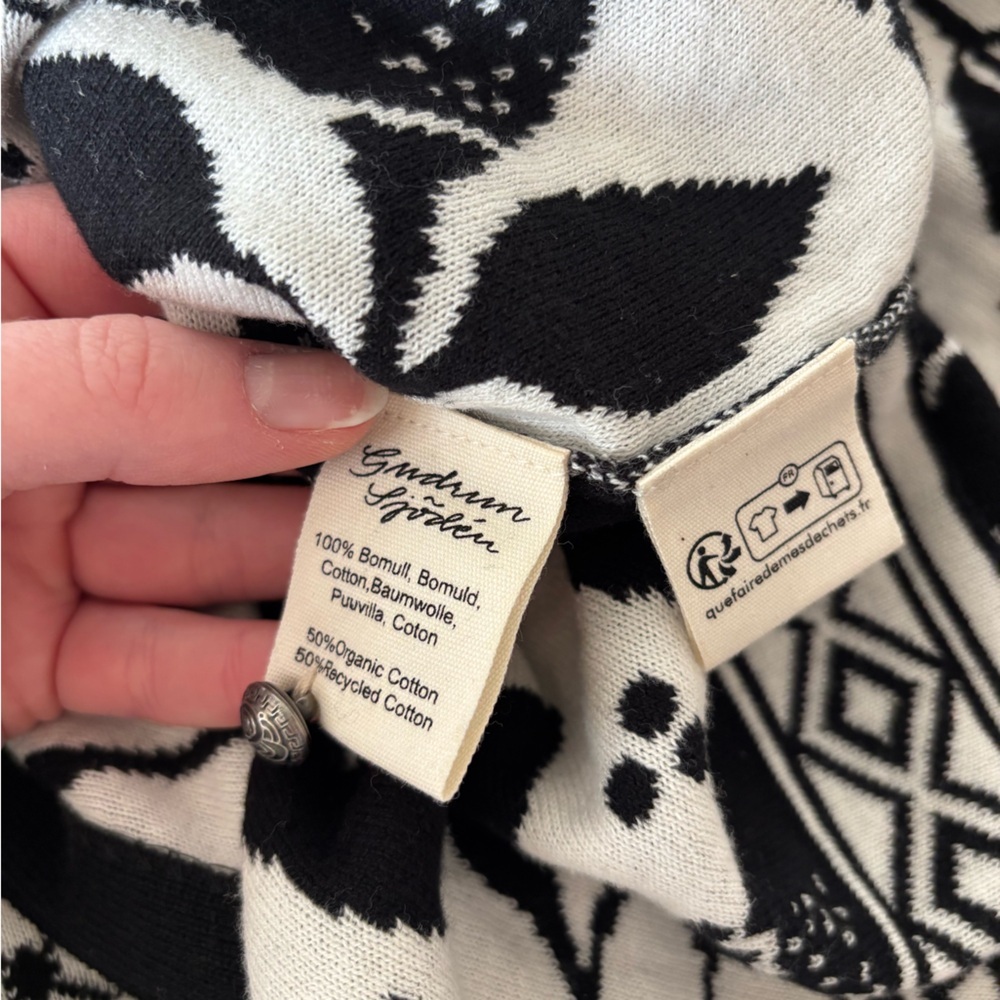 NWT Gudrun Sjoden Scandinavian Black White Lemon Organic Cotton Cardigan Size XL - Picture 8 of 10